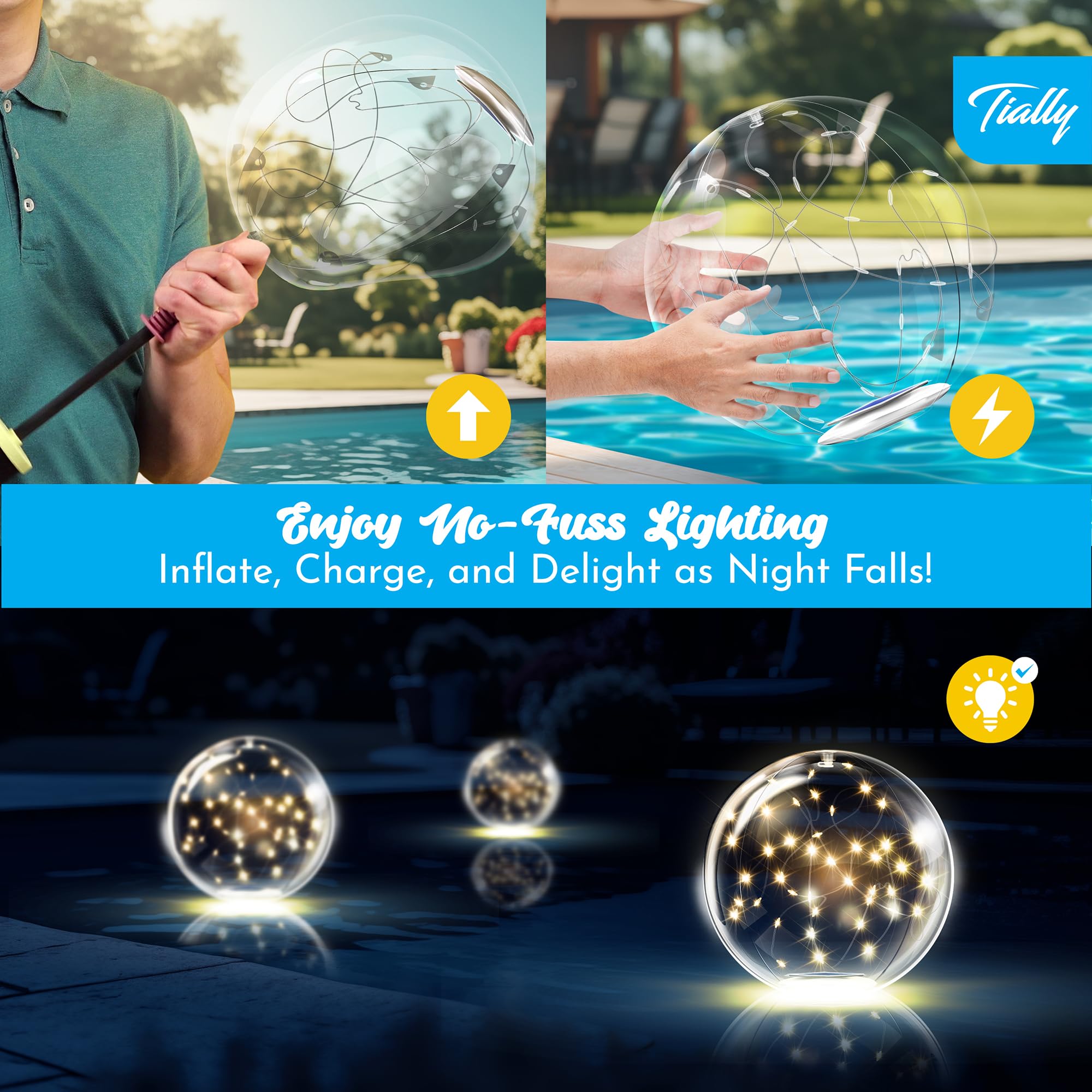 TIALLY Floating Pool Lights in a garden setting