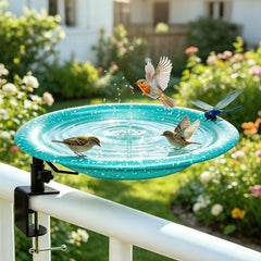 TIANCENTRAL H 11.5-inch Deck Mounted Birdbath in Sky Blue with Dots