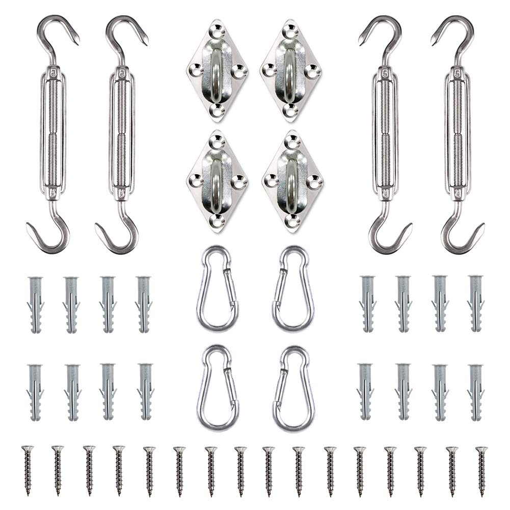 Tiberham Sun Shade Sail Hardware Kit components including turnbuckles and snap hooks