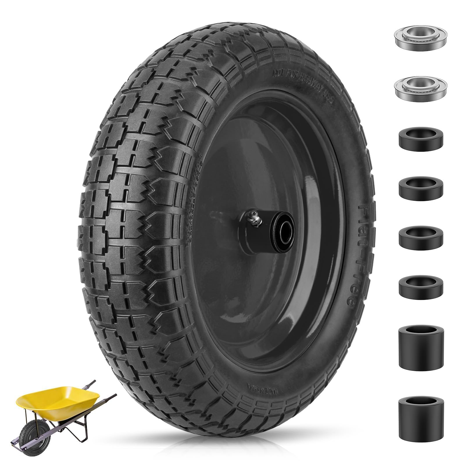 TICONN 4.80/4.00-8 flat free wheelbarrow tire front view