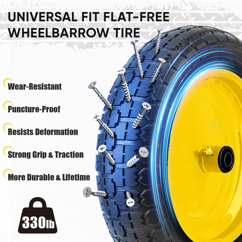 TICONN flat free tire installed on a wheelbarrow