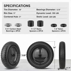 TICONN flat free wheelbarrow tire mounted on a cart