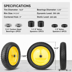 TICONN flat free wheelbarrow tire on gravel ground