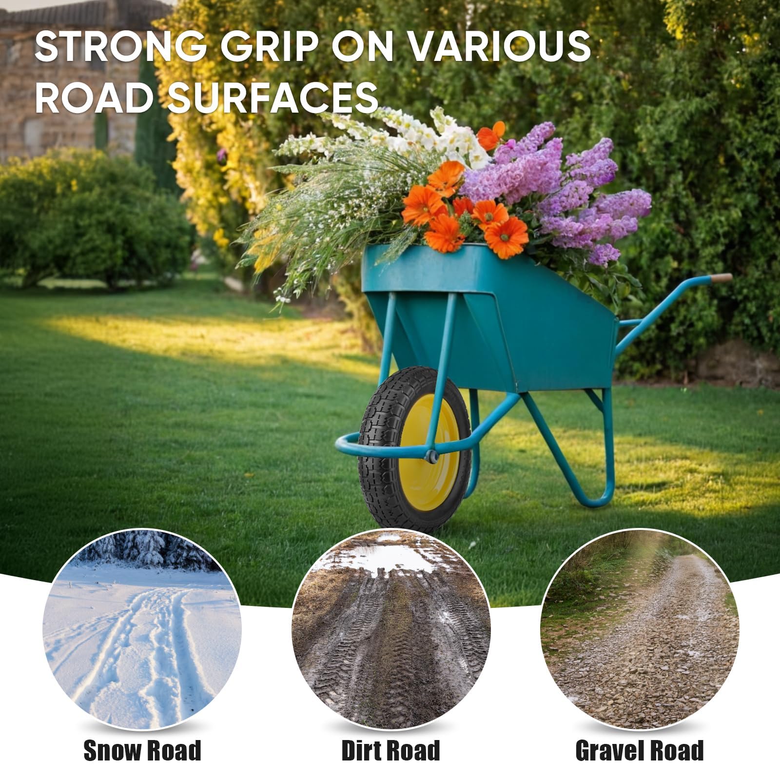 TICONN flat free wheelbarrow tire packaging view