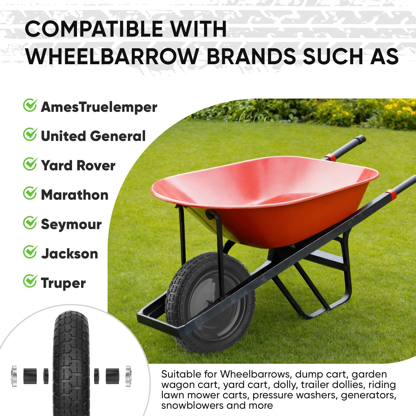 TICONN wheelbarrow tire in use on rough terrain