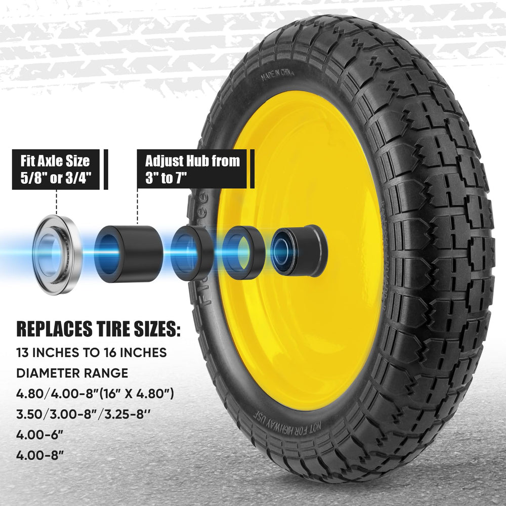 TICONN wheelbarrow tire showing steel rim and tread pattern
