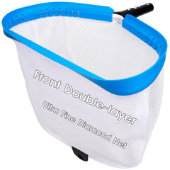 TidyMister 18-inch pool skimmer net front view with blue frame
