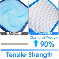 TidyMister Fine-Mesh Skimmer Net in use over a pool surface