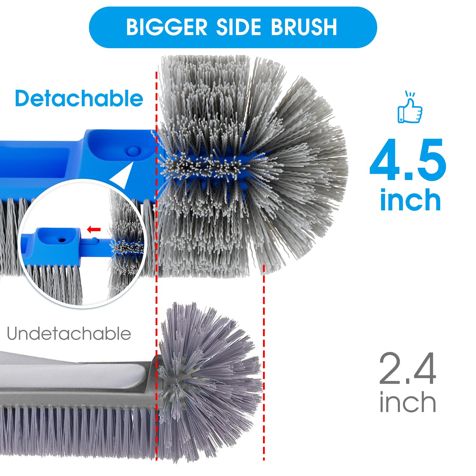 TidyMister Pool Brush 20-inch side view showing detachable side brush