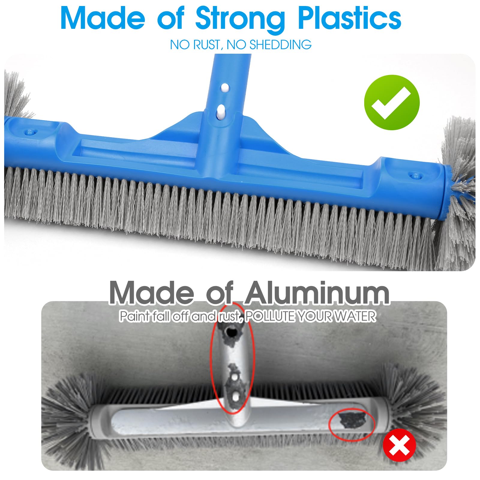 TidyMister Pool Brush 20-inch with aluminum handle and EZ-Clip button