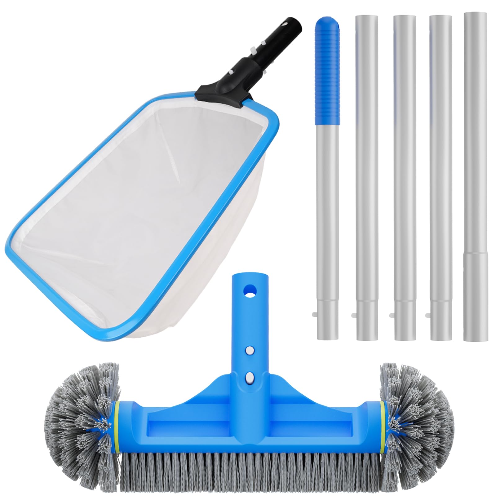 TidyMister Pool Cleaning Kit with blue pole, brush, and skimmer