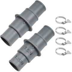 TidyMister Pool Hose Adapter Connector front view with stainless steel clamps