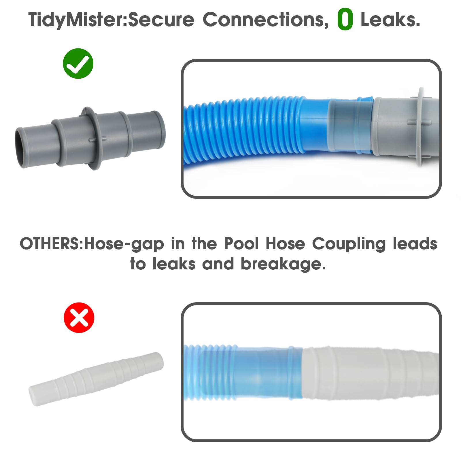 TidyMister Pool Hose Adapter Connector in use with pool vacuum