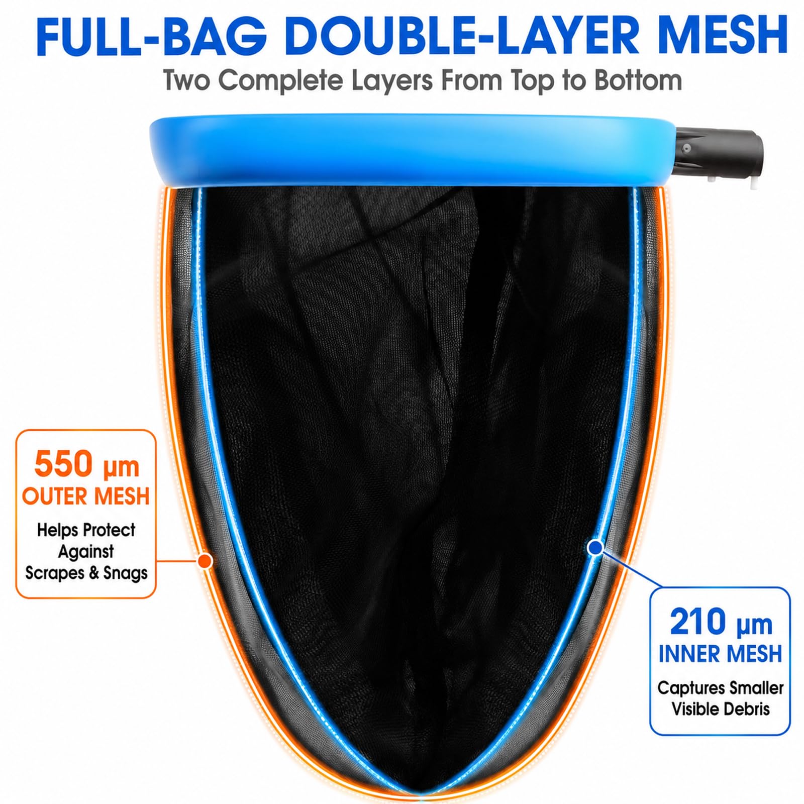 TidyMister Pool Net Rake demonstrating debris collection in a pool