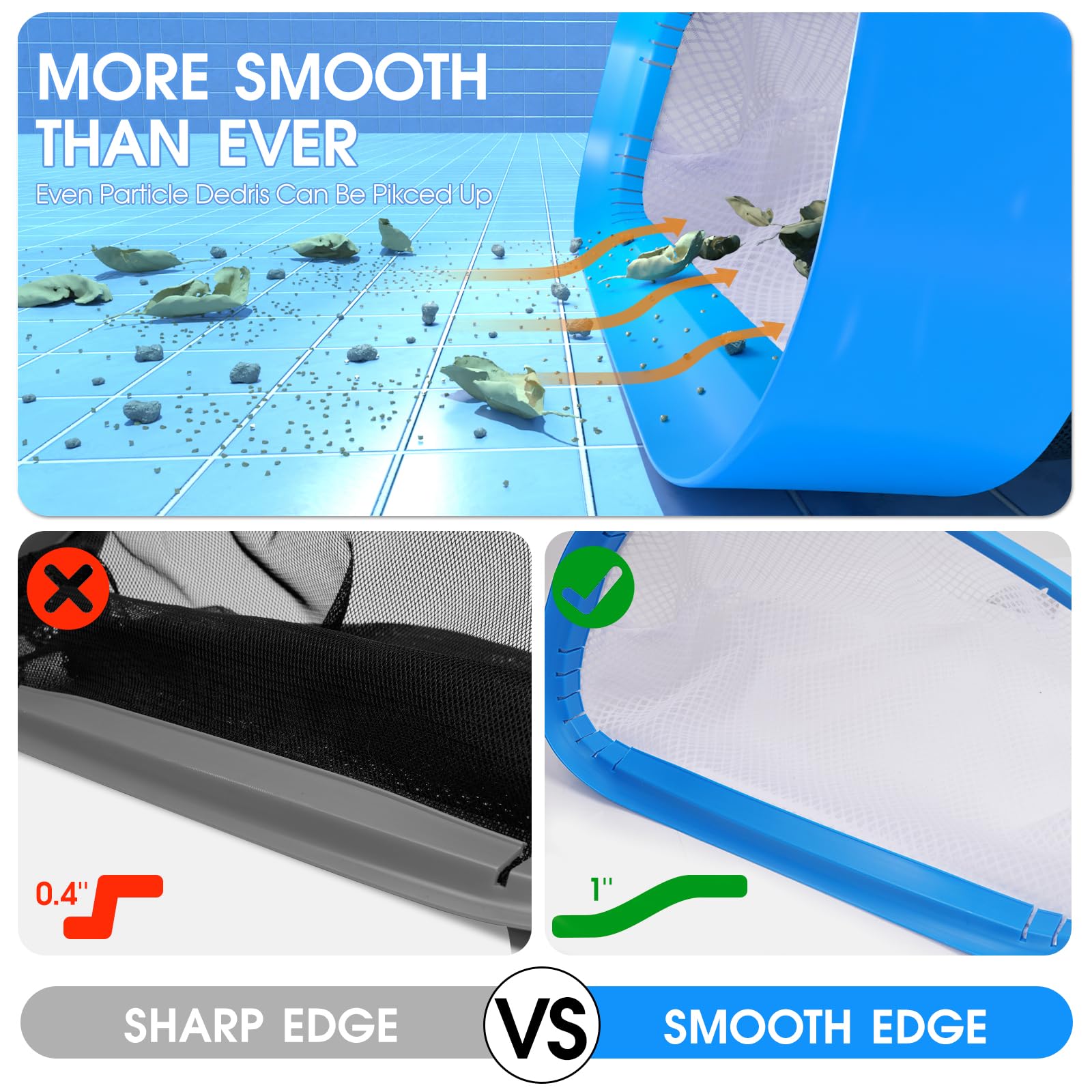 TidyMister pool skimmer net in action removing leaves from pool