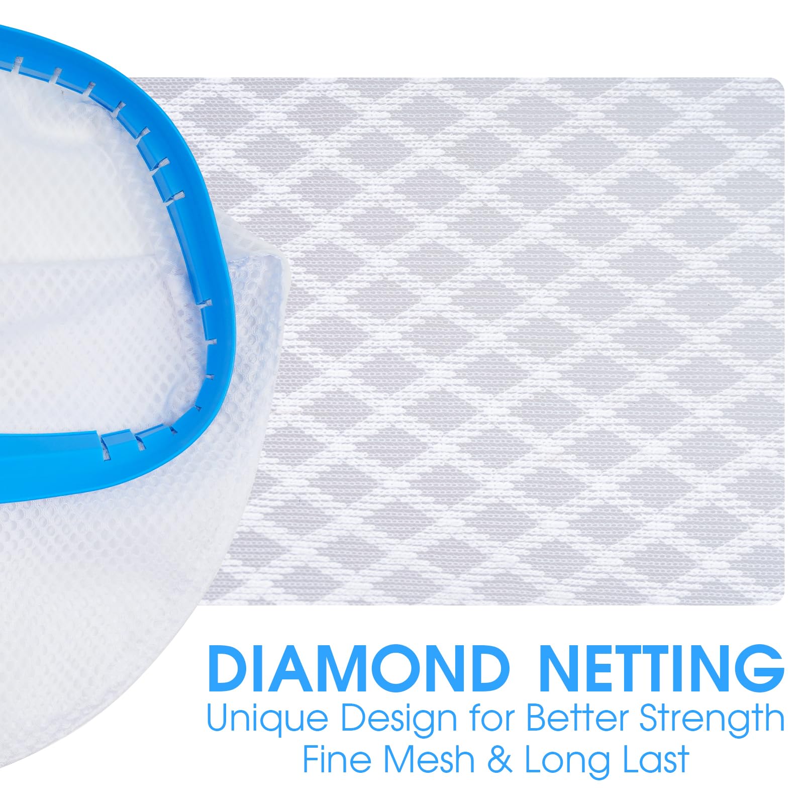 TidyMister pool skimmer net showcasing diamond mesh design