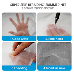 TidyMister skimmer net attached to a pool pole with EZ clip