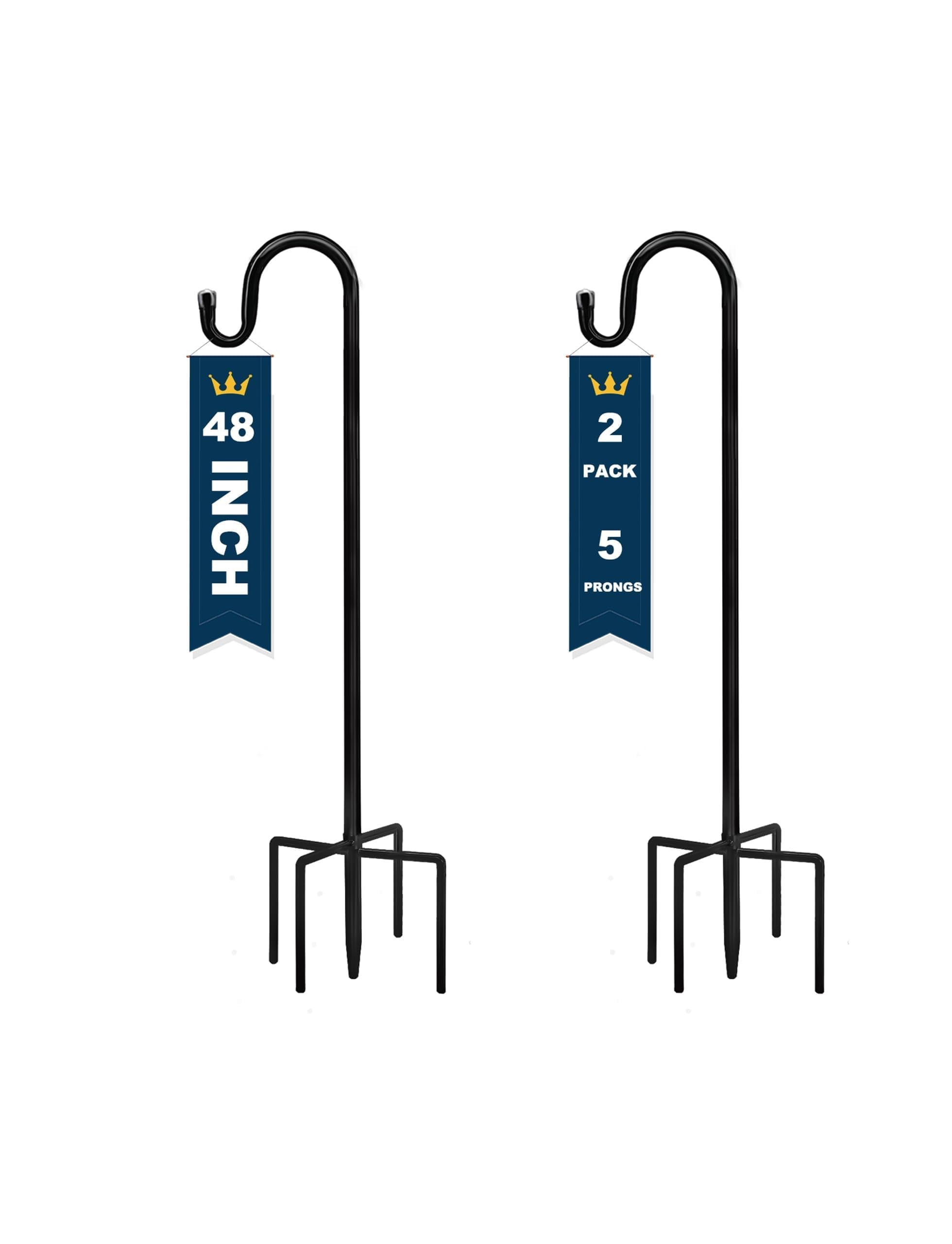 TIEBOLA 48-inch shepherd hook front view with 5-prong base