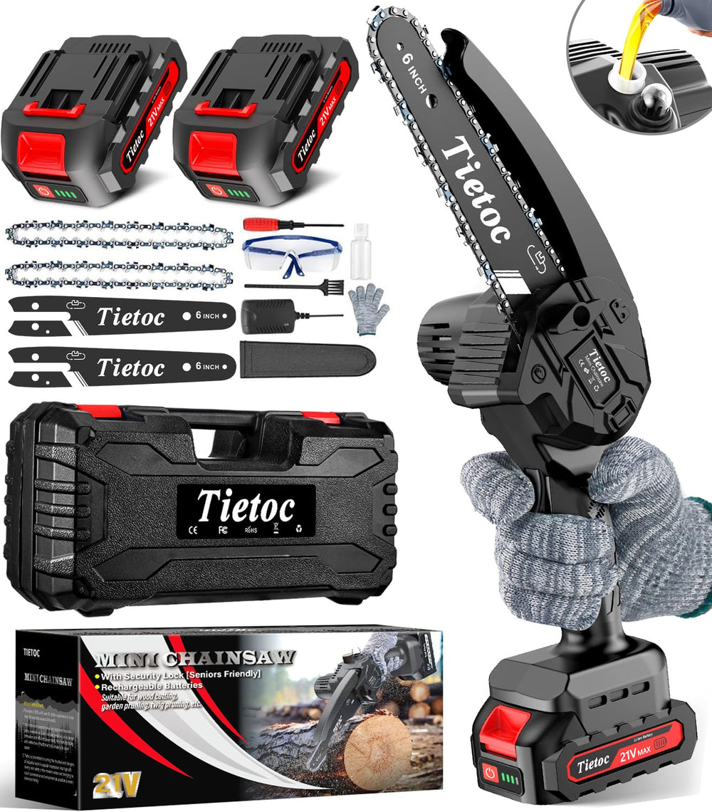 Tietoc Mini Chainsaw 6 Inch cordless black model front view