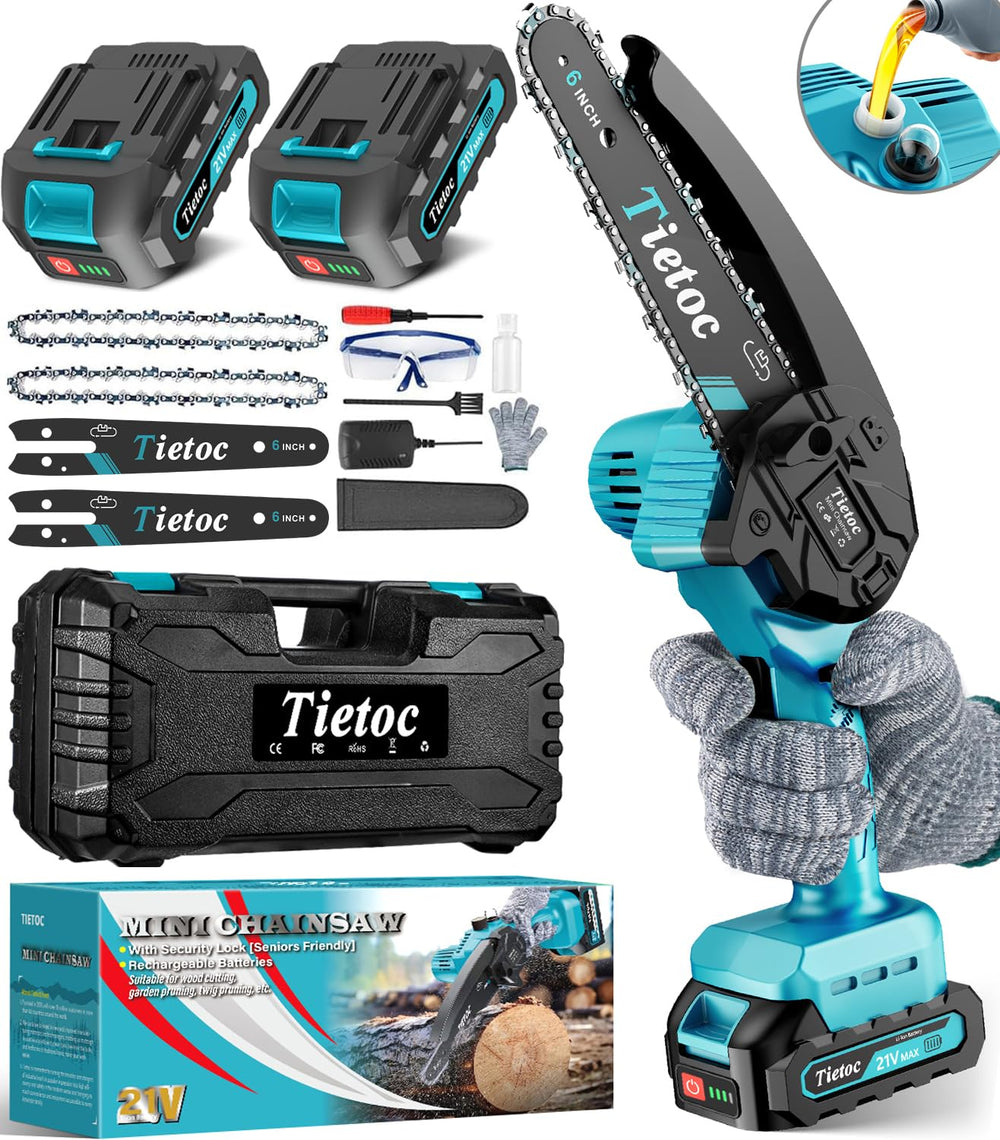 Tietoc Mini Chainsaw 6 Inch cordless blue model front view