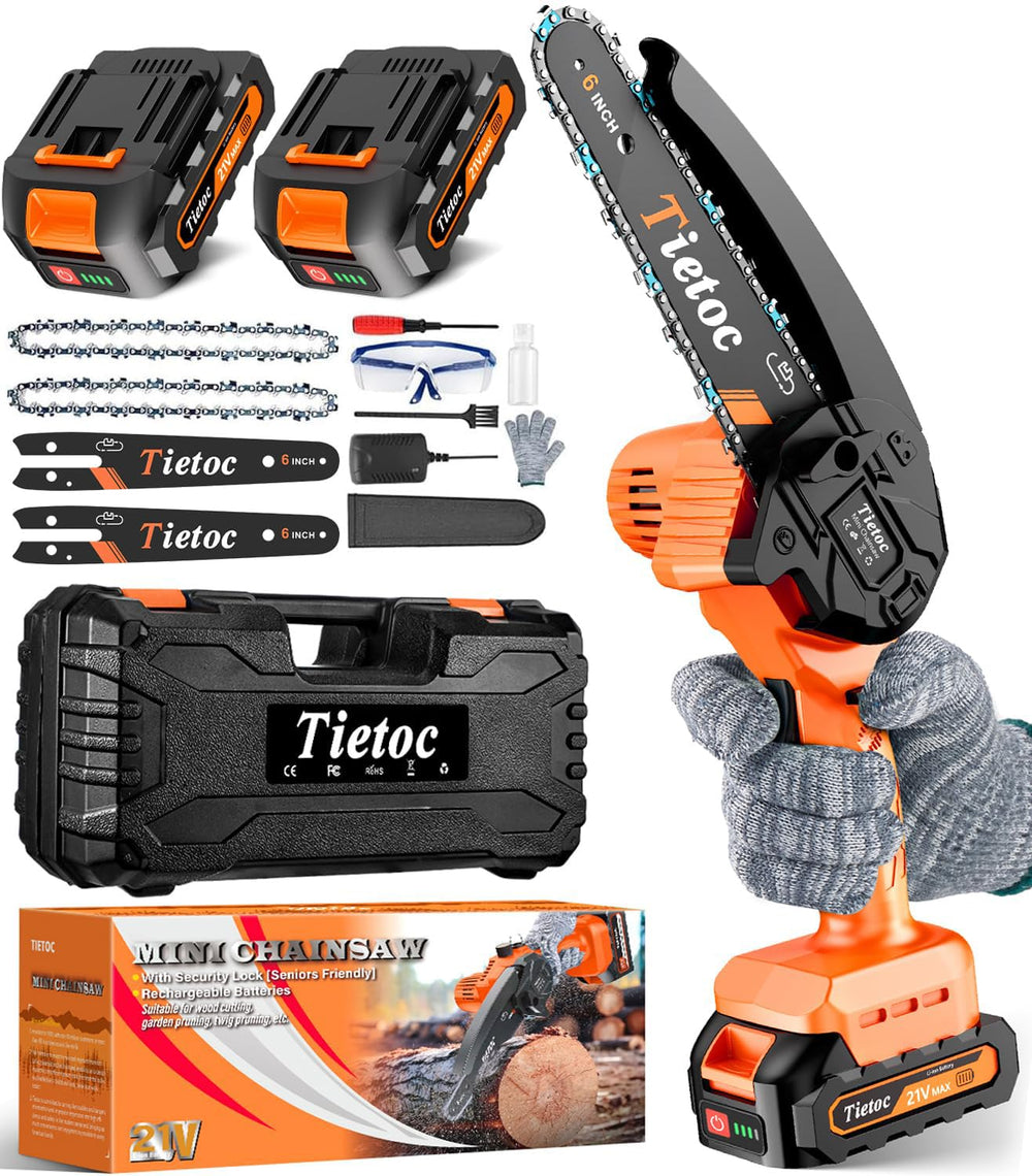 Tietoc Mini Chainsaw 6 Inch cordless with orange body