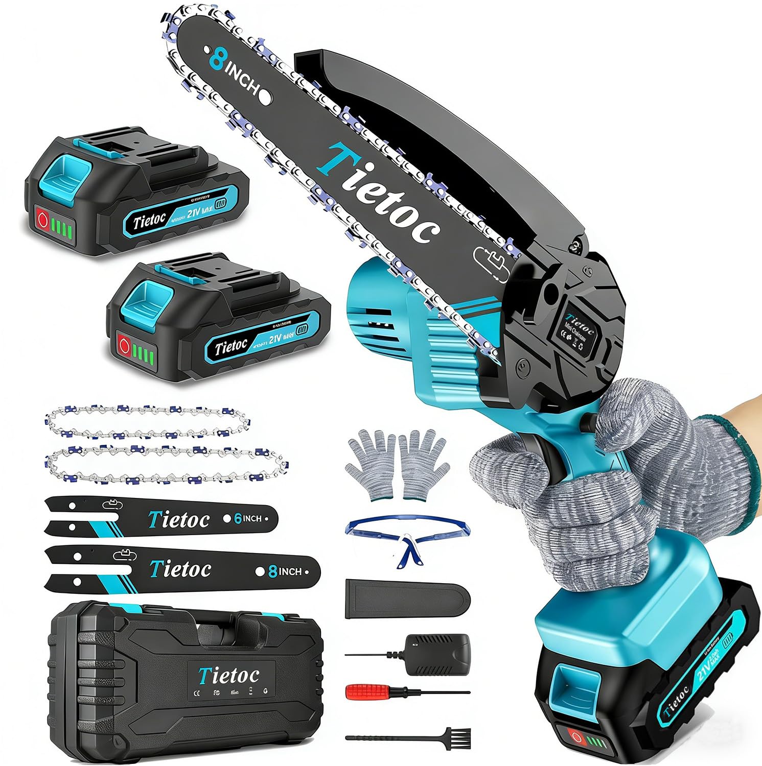 Tietoc Mini Chainsaw 8 Inch and 6 Inch front view
