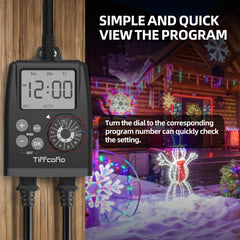 Tiffcofio Digital Outdoor Timer in use with Christmas lights