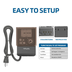 Tiffcofio Outdoor Timer with 2-foot waterproof extension cord