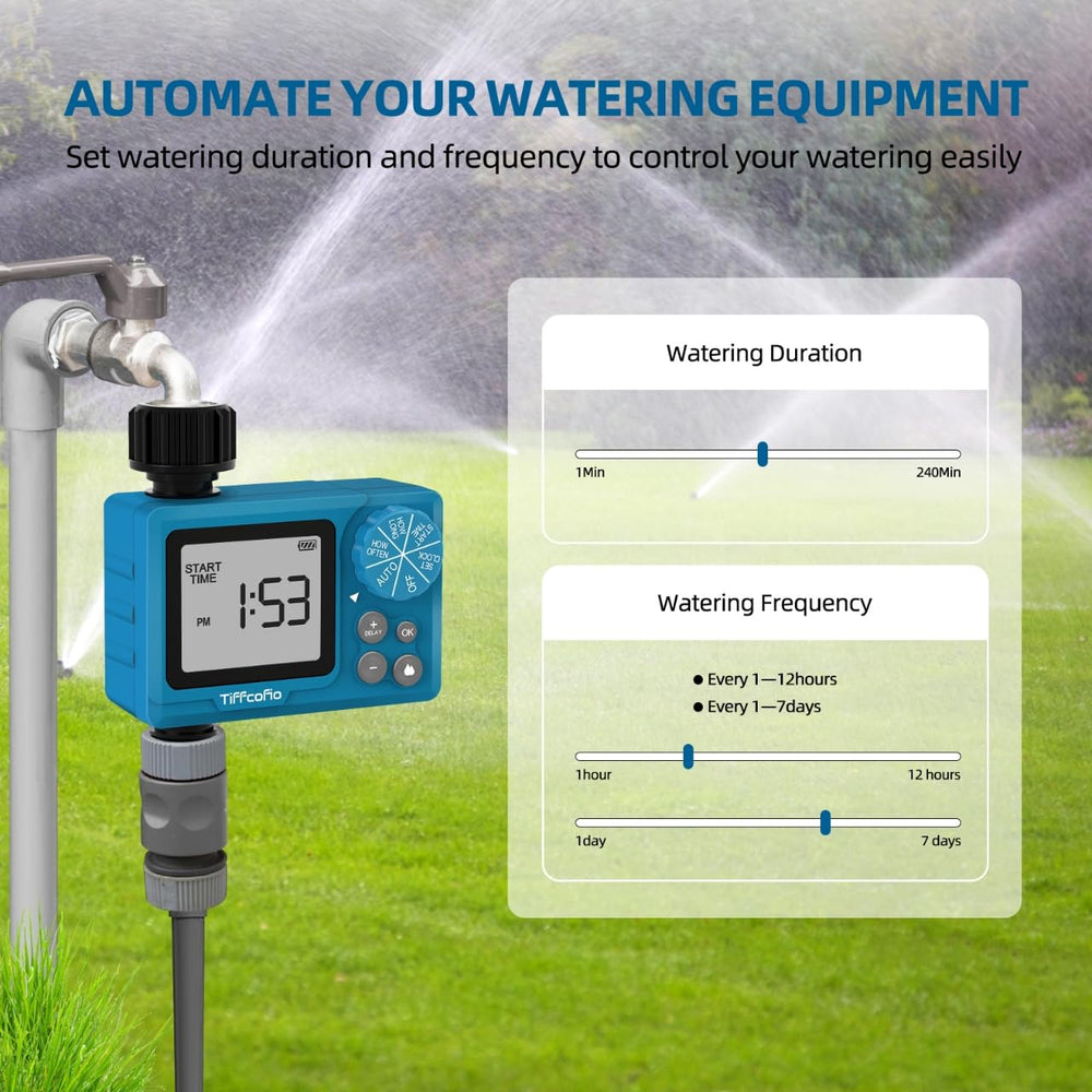 Tiffcofio Sprinkler Timer back view with universal connection