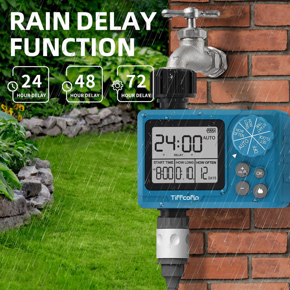 Tiffcofio Sprinkler Timer displaying weatherproof design