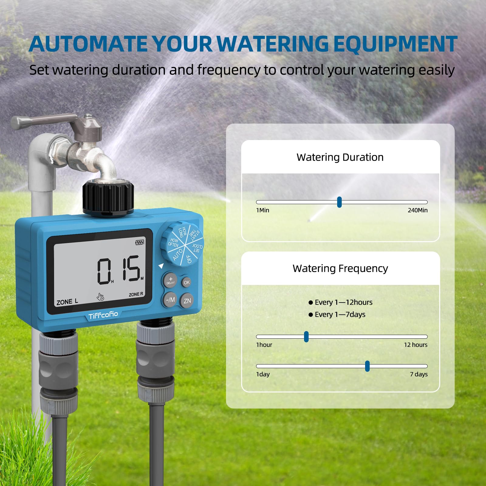 Tiffcofio Sprinkler Timer Outdoor installed in garden setup