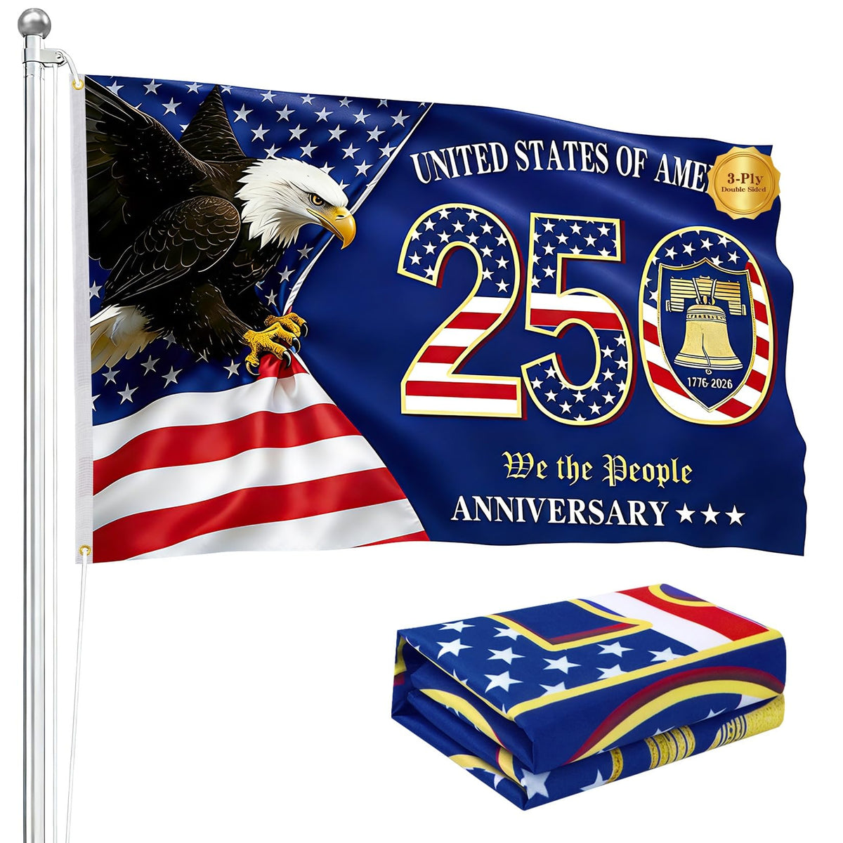 TIFFYONEK 250th Anniversary Flag 3x5 FT front view with eagle design