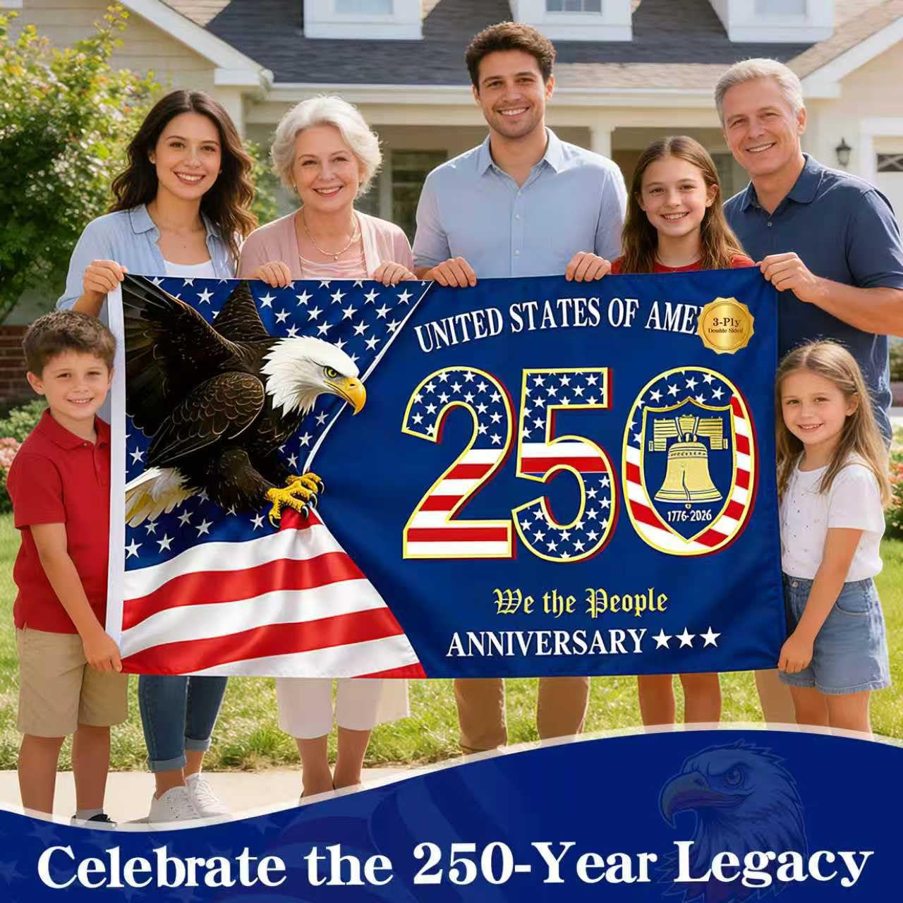 TIFFYONEK 250th Anniversary Flag folded showing weather-resistant fabric