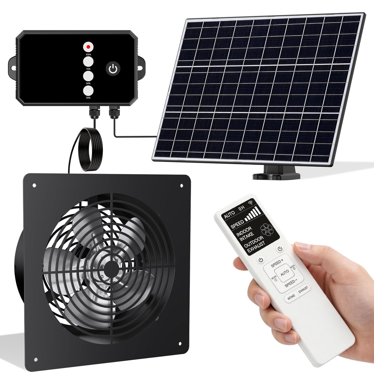 Tiflev Solar Powered Fan front view with solar panel attached