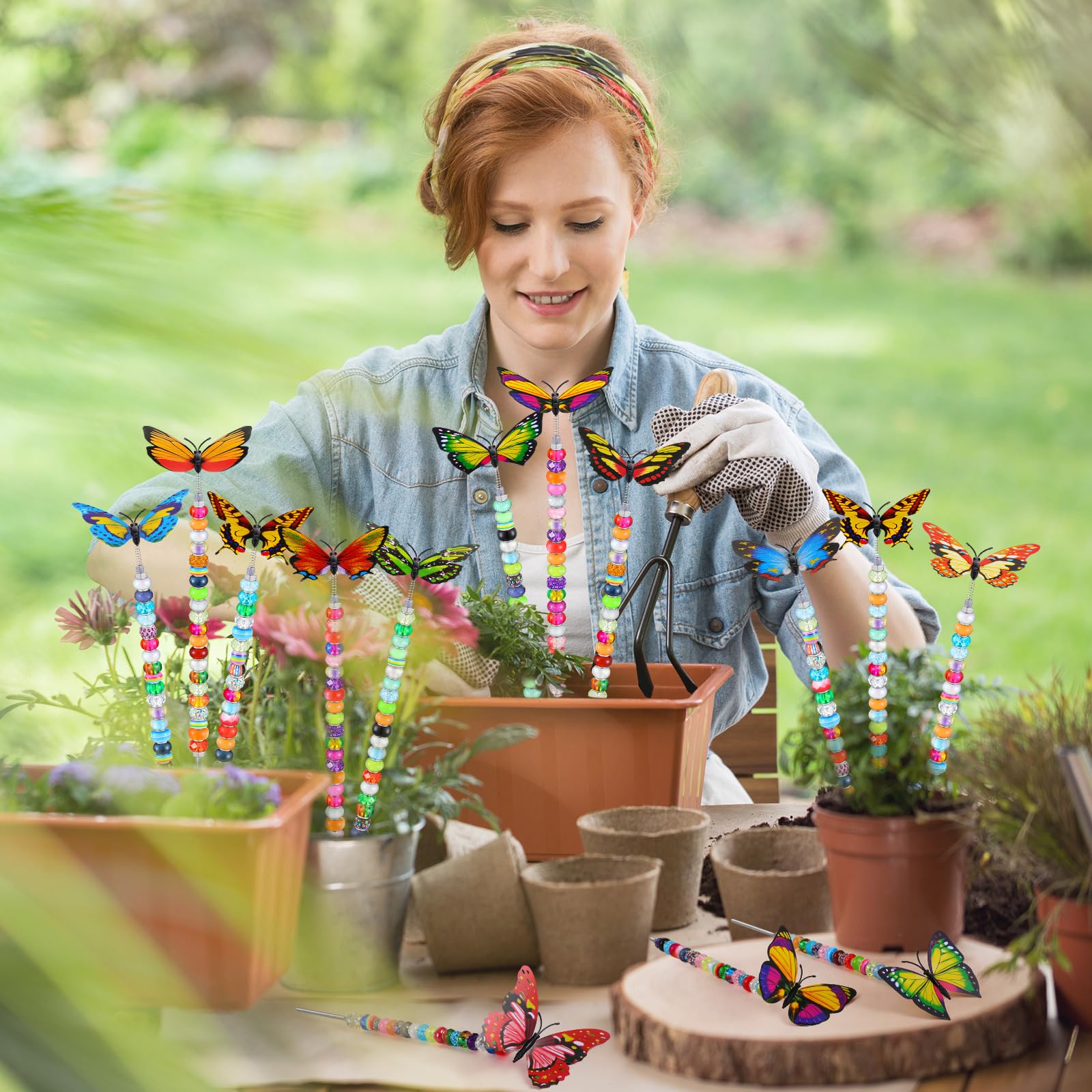 Tigeen DIY garden stake set including multicolored decorative beads