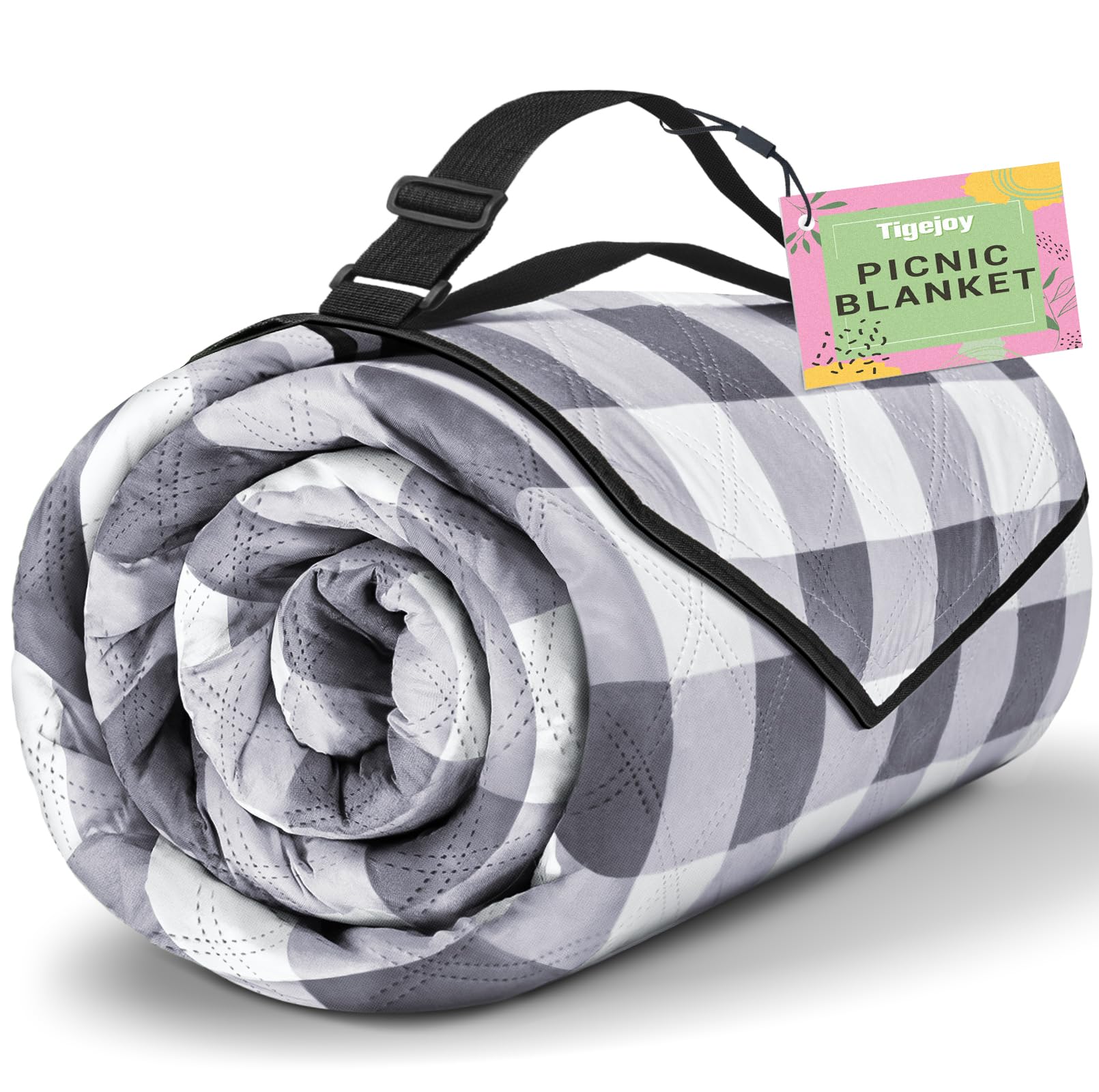 TigeJoy Extra Large Picnic Blanket 80''x80'' grey color folded