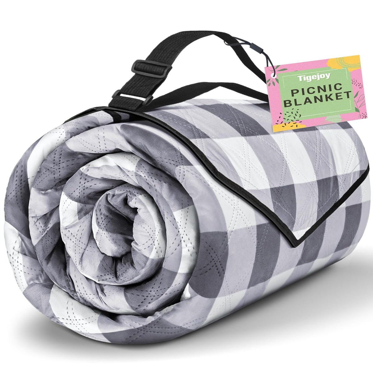 TigeJoy Extra Large Picnic Blanket 80''x80'' grey color folded