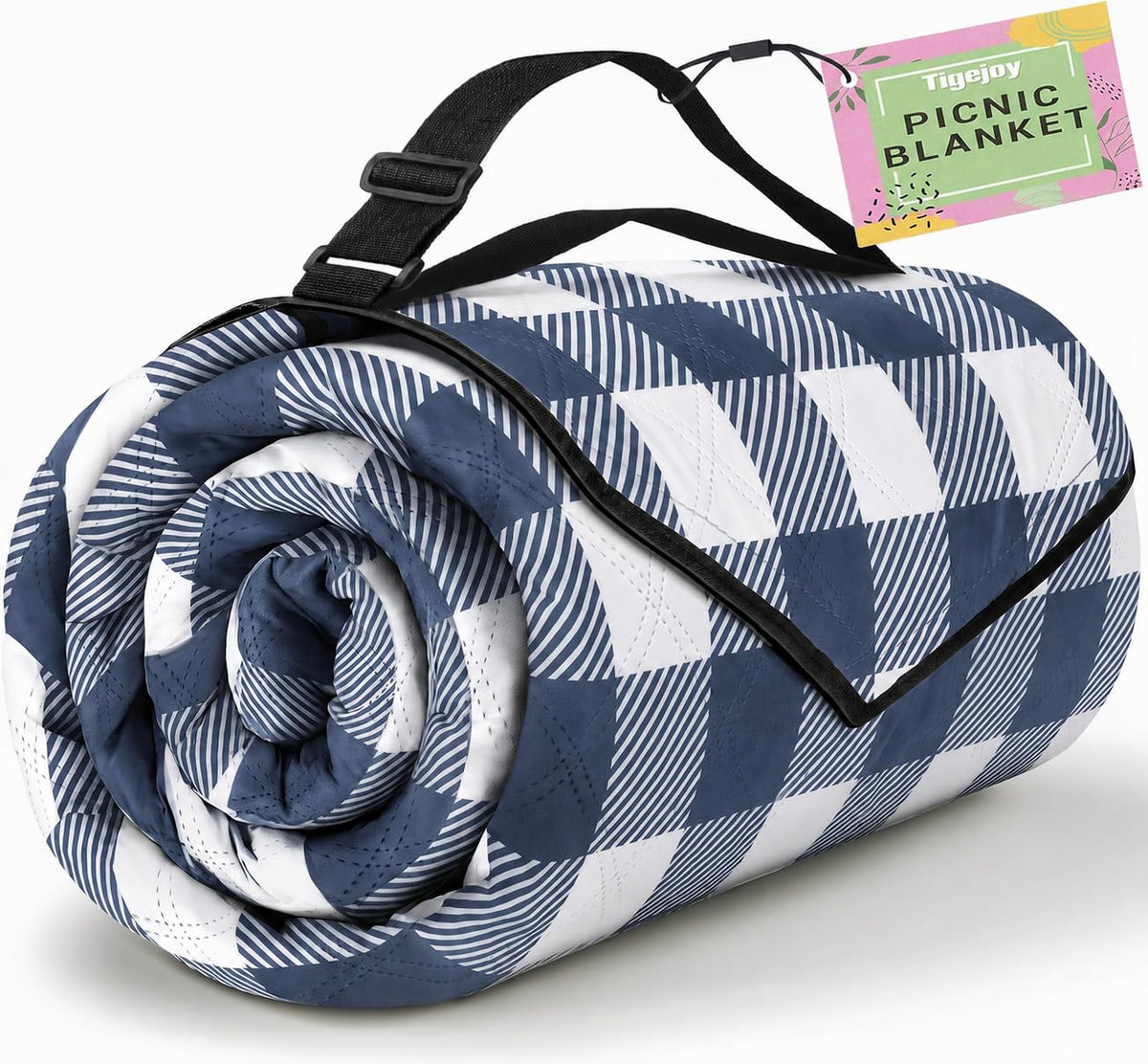 TigeJoy Extra Large Picnic Blanket blue model displayed on grass