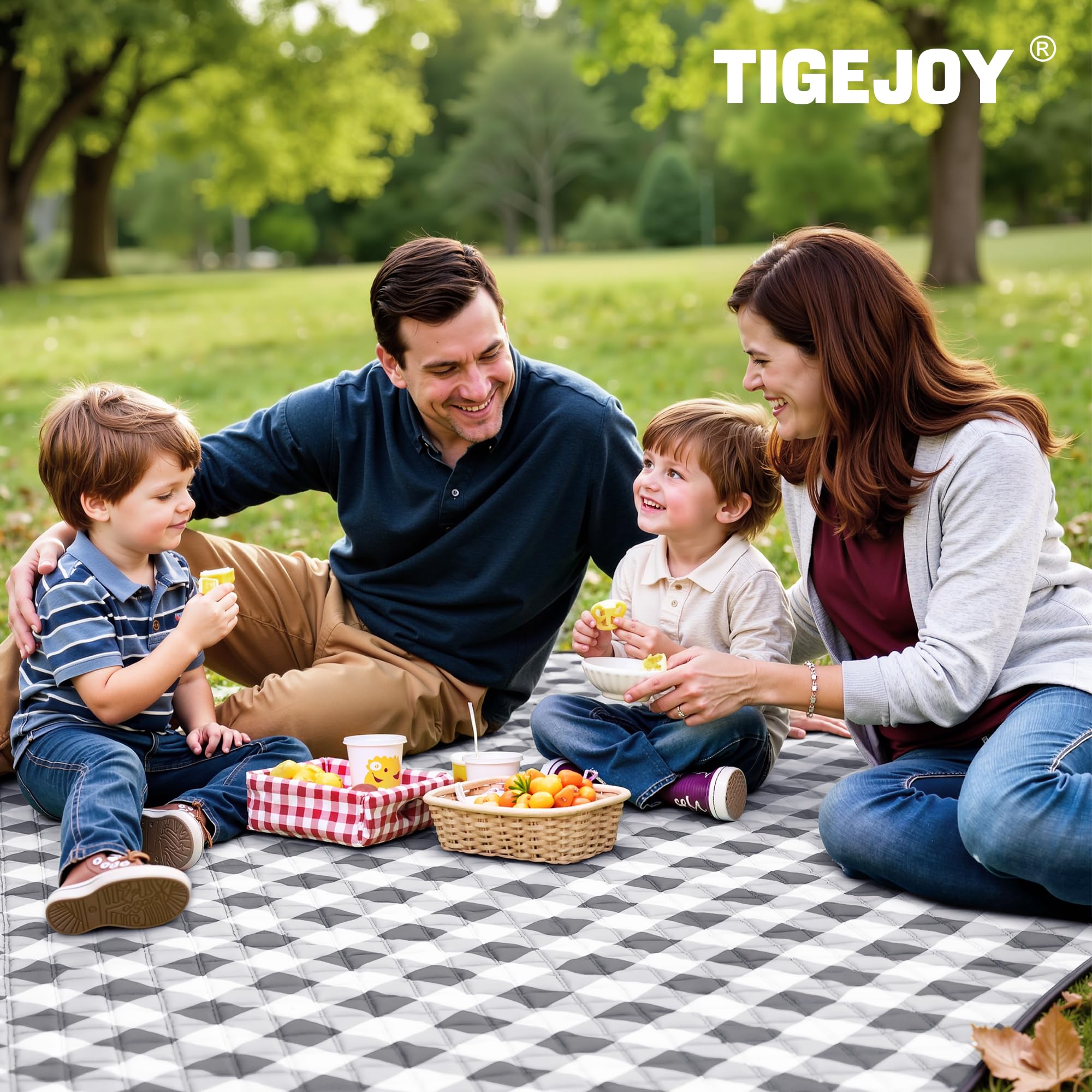 TigeJoy picnic blanket showing waterproof base