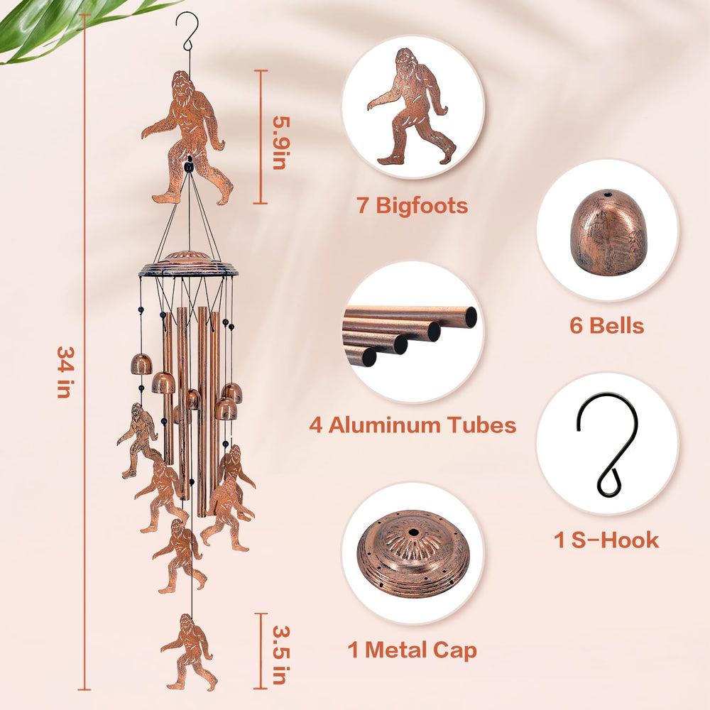 TIGGSY Bigfoot Wind Chime with S-shaped hook and top cover