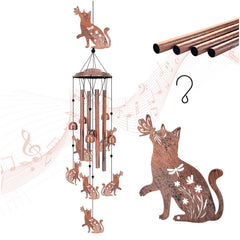 TIGGSY Cat Wind Chime large cat and small cats with aluminum tubes