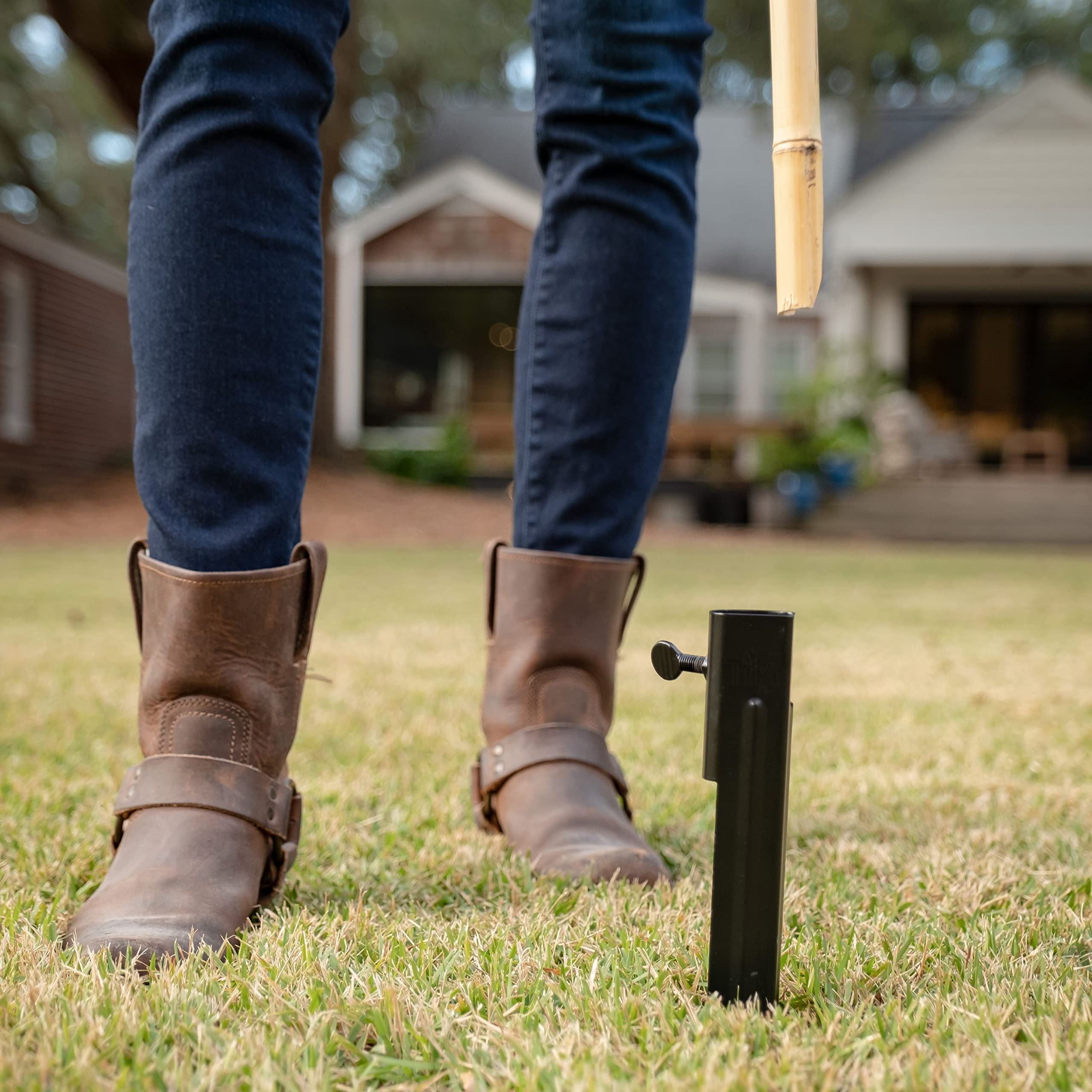 TIKI torch holder featuring durable metal construction