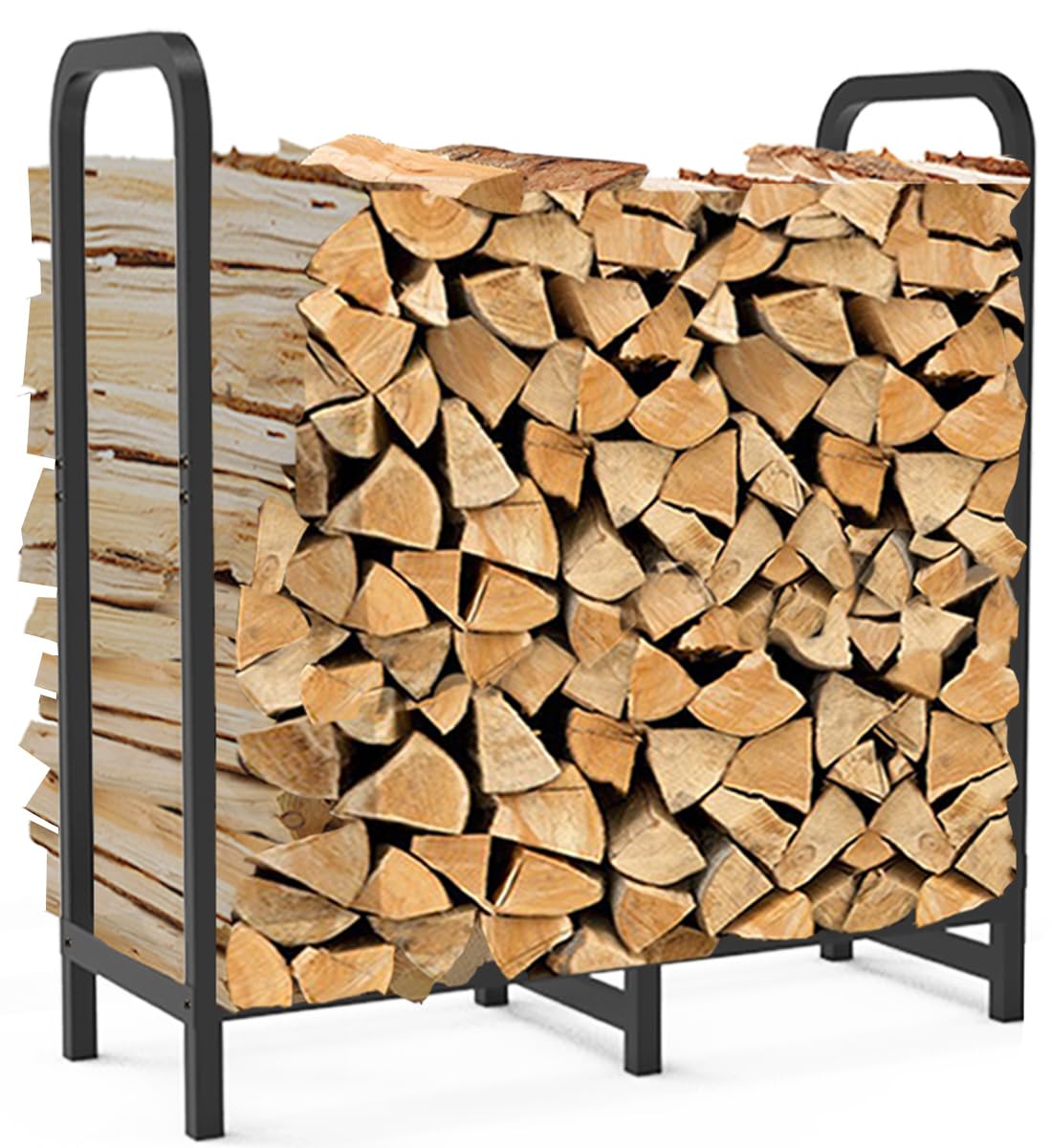 Tikimilor 2.8ft Firewood Rack Holder front view in black