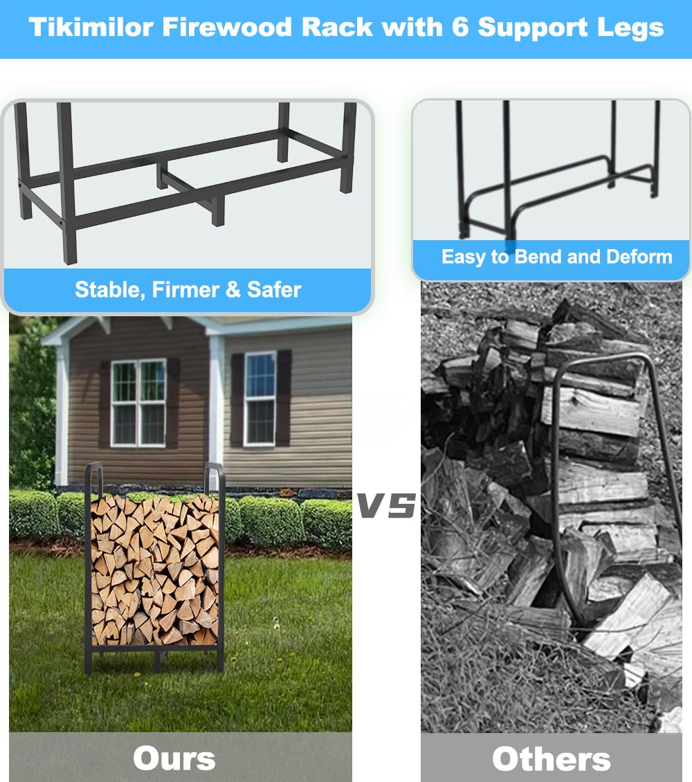 Tikimilor Firewood Rack displayed outdoors with garden background