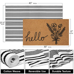 TIKIRUGI black and white striped outdoor mat on porch