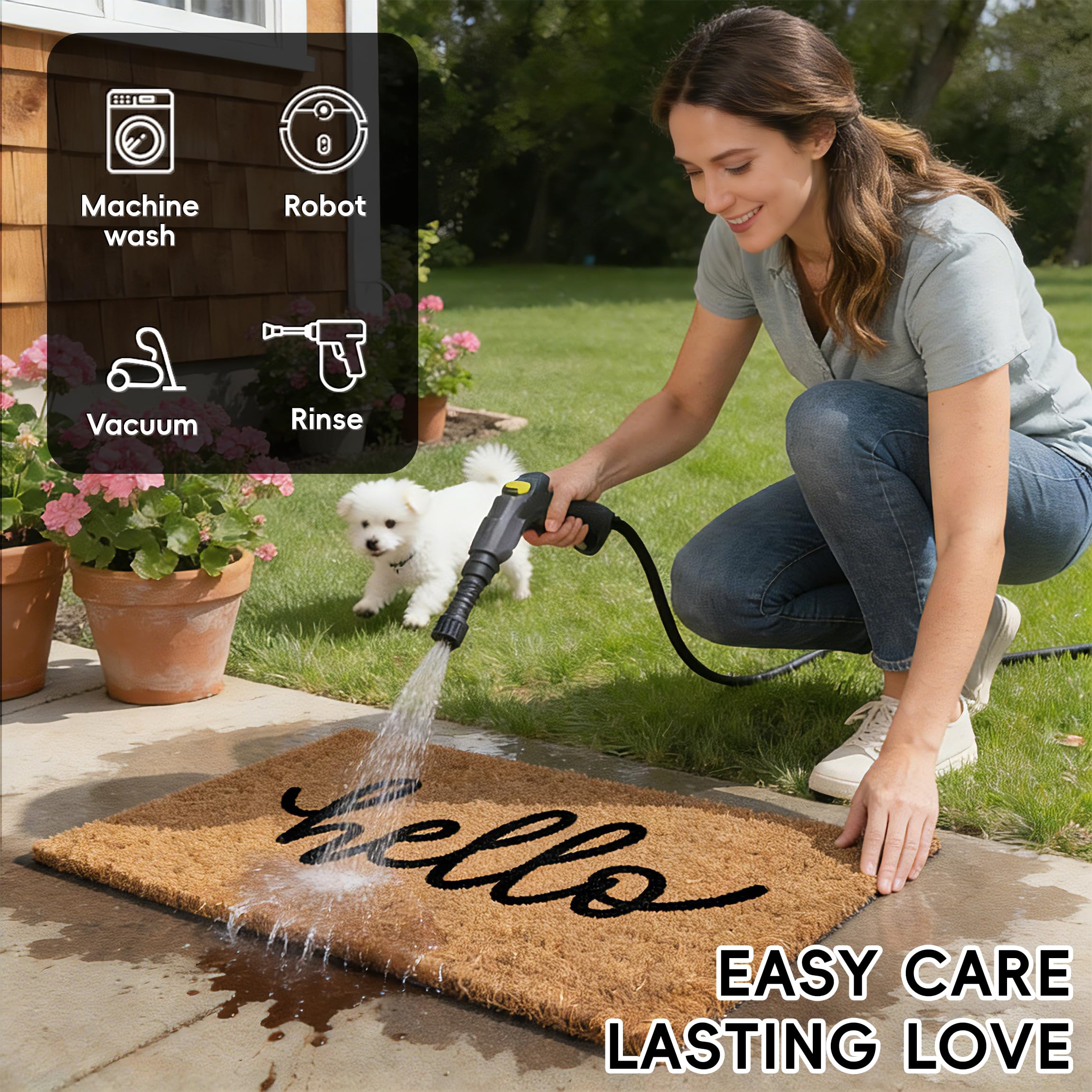 TIKIRUGI doormat set showing easy-care features