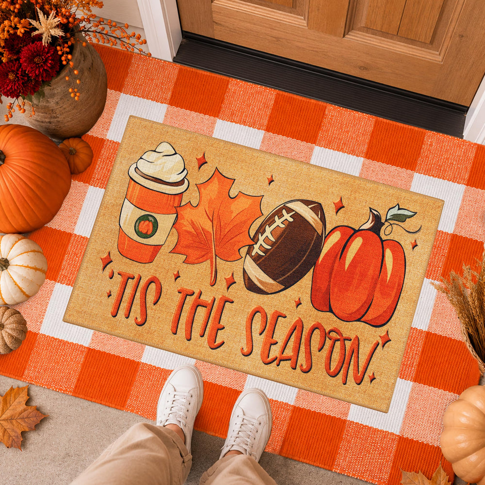 TIKIRUGI doormat set with autumn leaves and pumpkin design