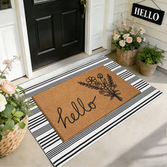 TIKIRUGI Spring Welcome Door Mat Set featuring wildflower and striped designs