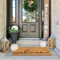TIKIRUGI Summer Door Mat Set with coir welcome mat and striped rug
