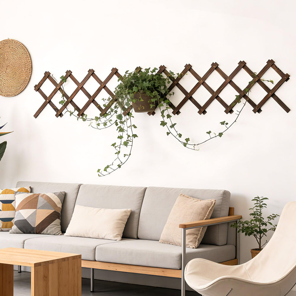 Tilinyan & one Expandable Garden Trellis in brown colour against a fence